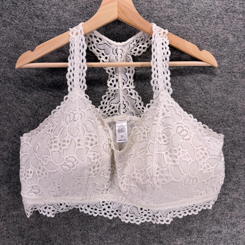 Maurices Bralette Bra Women 3X Plus White Floral Lace Opaque Push Up Wireless